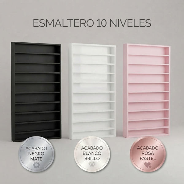Esmaltero Organizador de Pared para Uñas 90x80 cm | Anaquel Flotante para Esmaltes de 10 Niveles PREMIUM