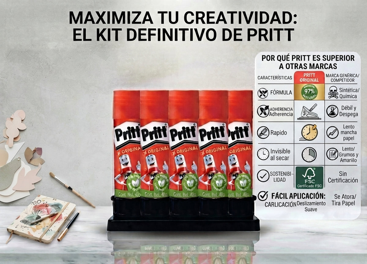 Pritt Pegamento Lápiz Adhesivo Original Tubo 42g con 5 Piezas 100% Natural y Fuerte para Uso Diario Confiable y Duradero