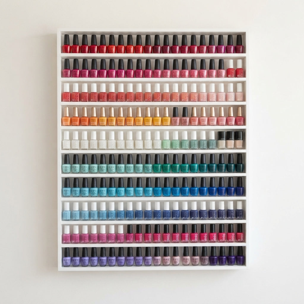 Esmaltero Organizador de Pared para Uñas 90x80 cm | Anaquel Flotante para Esmaltes de 10 Niveles PREMIUM
