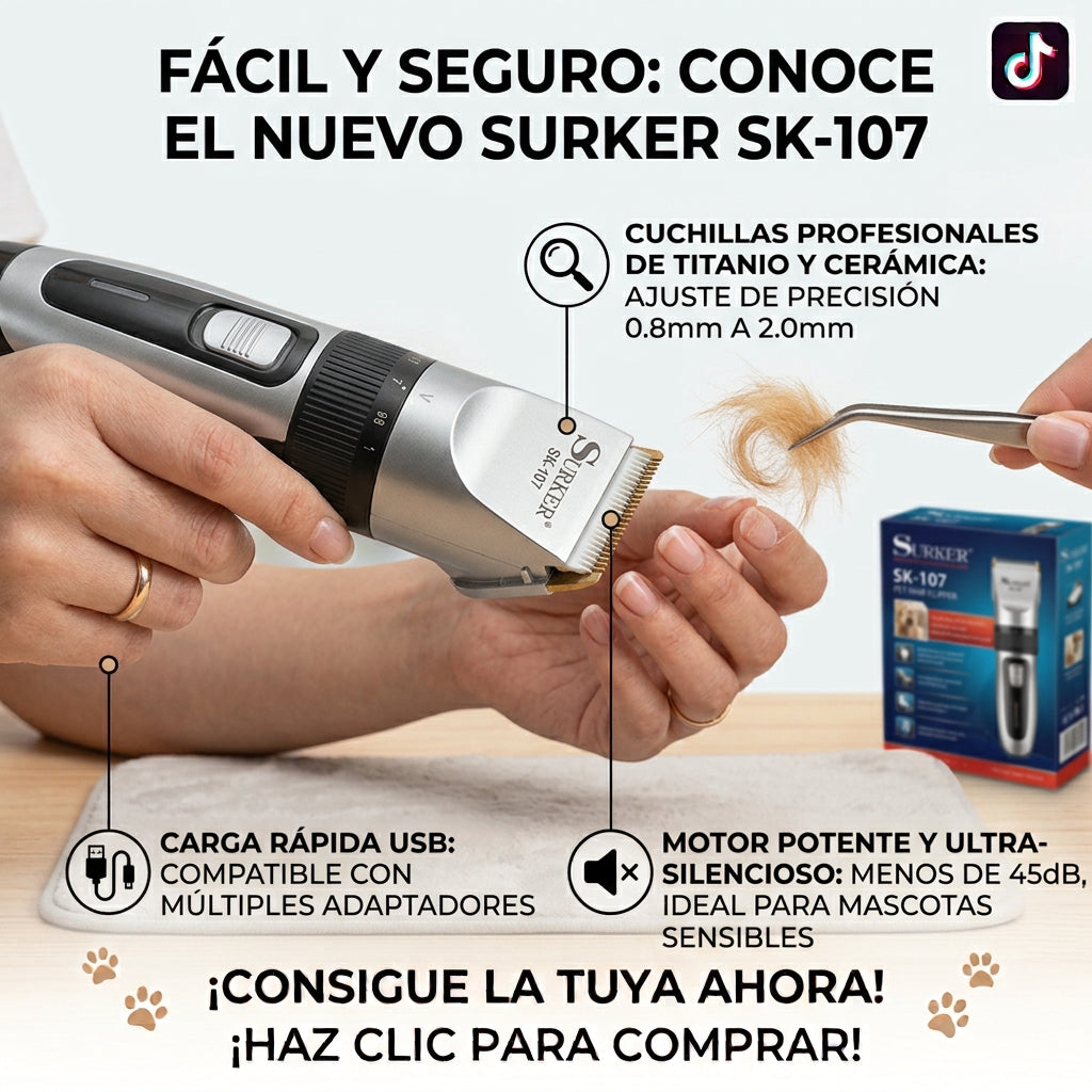 Recortadora De Pelo Para Mascotas Surker SK-107 Inalámbrica USB ️