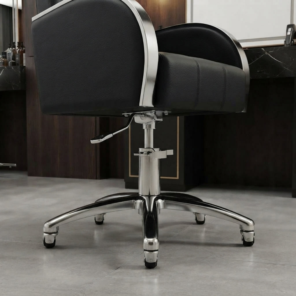 Sillón de Barbería y Estética en Vinipiel con Base Neumática y Ruedas – Comodidad y Estilo Profesional