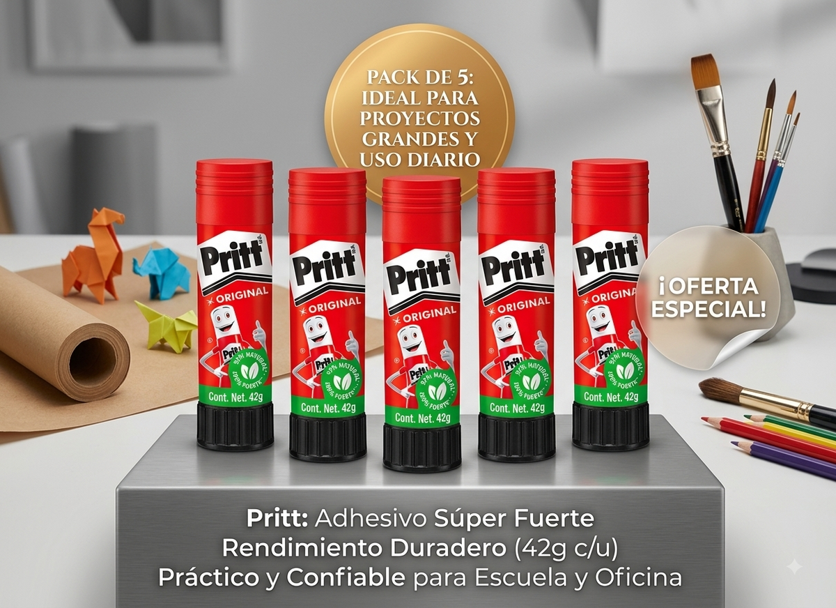 Pritt Pegamento Lápiz Adhesivo Original Tubo 42g con 5 Piezas 100% Natural y Fuerte para Uso Diario Confiable y Duradero