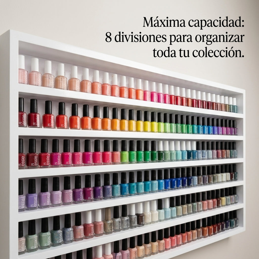 Esmaltero Organizador de Pared para Uñas 120x80 cm | Anaquel Flotante para Esmaltes de 8 Niveles PREMIUM