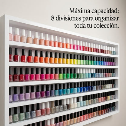 Esmaltero Organizador de Pared para Uñas 120x80 cm | Anaquel Flotante para Esmaltes de 8 Niveles PREMIUM