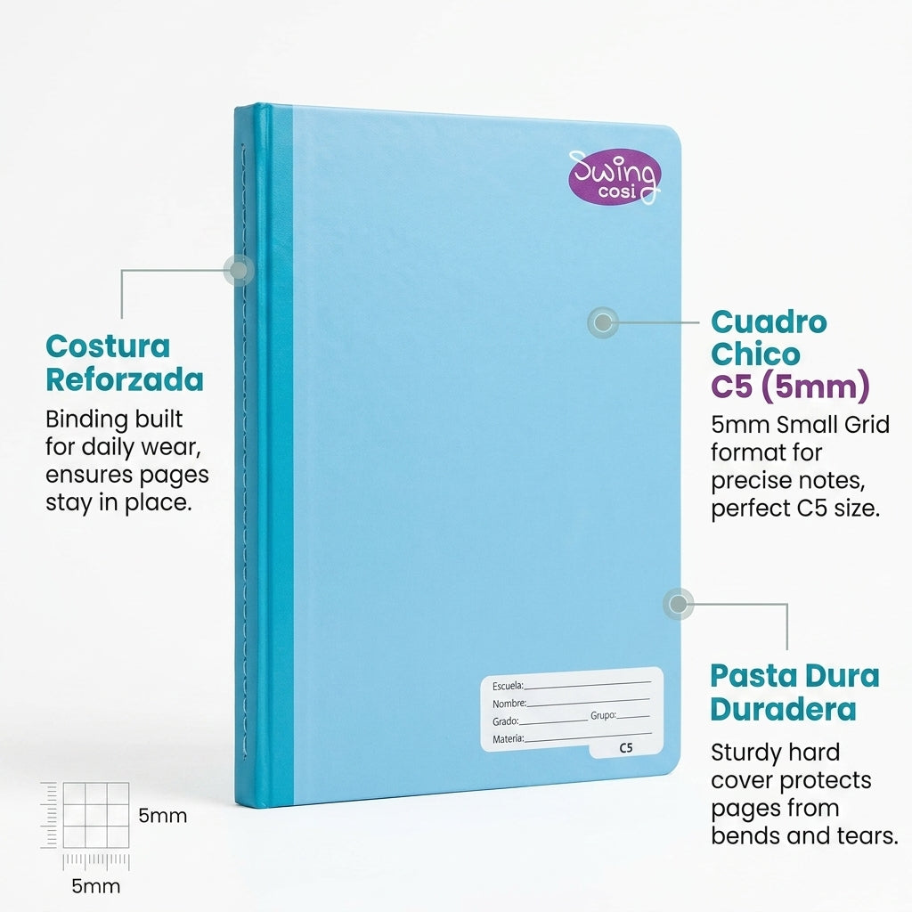 Kit 6 Cuadernos Cosidos Swing Cosi Cuadro Chico C5 - Libretas Escolares Multicolor Pasta Resistente