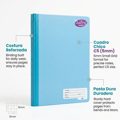 Kit 6 Cuadernos Cosidos Swing Cosi Cuadro Chico C5 - Libretas Escolares Multicolor Pasta Resistente