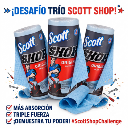 3 Rollos de Toallas Scott desechables multiusos, 165 Piezas para limpiar cualquier superficie sucia