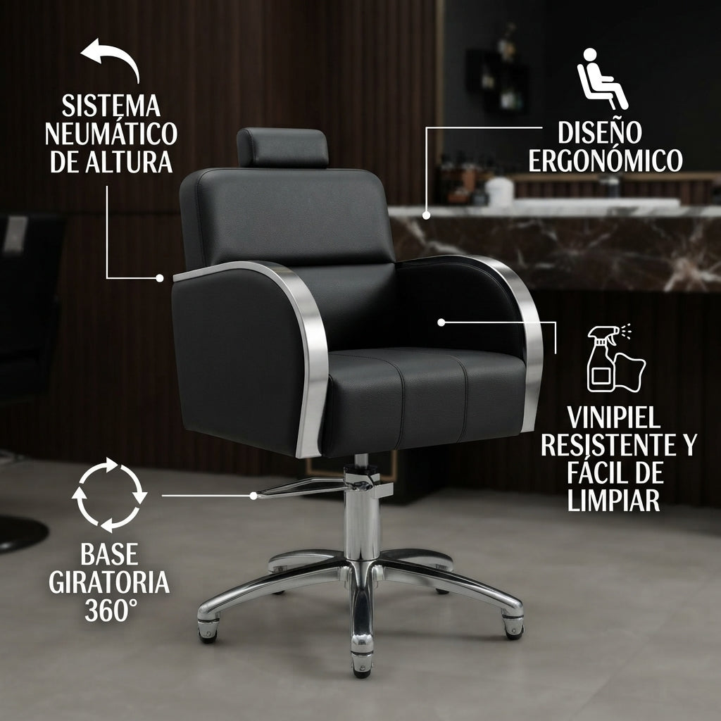 Sillón de Barbería y Estética en Vinipiel con Base Neumática y Ruedas – Comodidad y Estilo Profesional