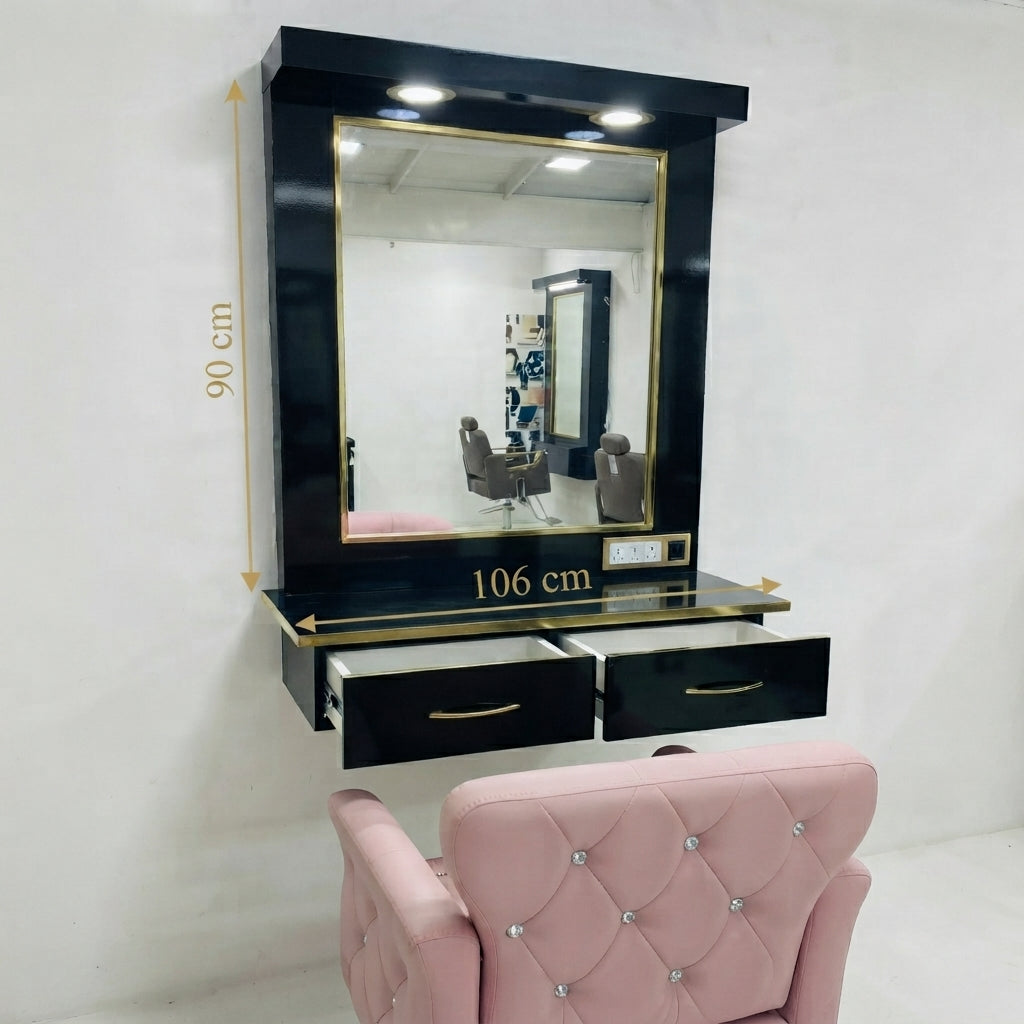 Estación de Belleza de Lujo "Glamour Gold" – Tocador Profesional con Iluminación LED y Cajoneras Reforzadas