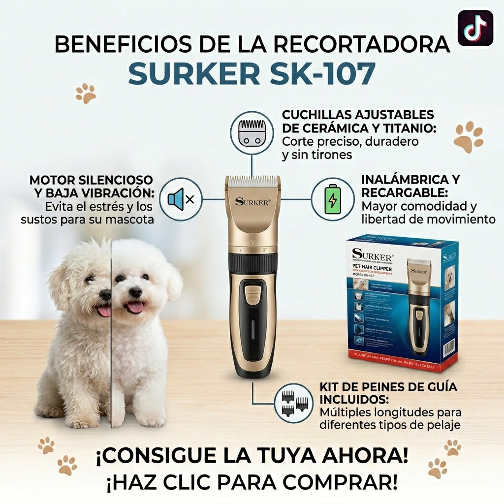 Recortadora De Pelo Para Mascotas Surker SK-107 Inalámbrica USB ️