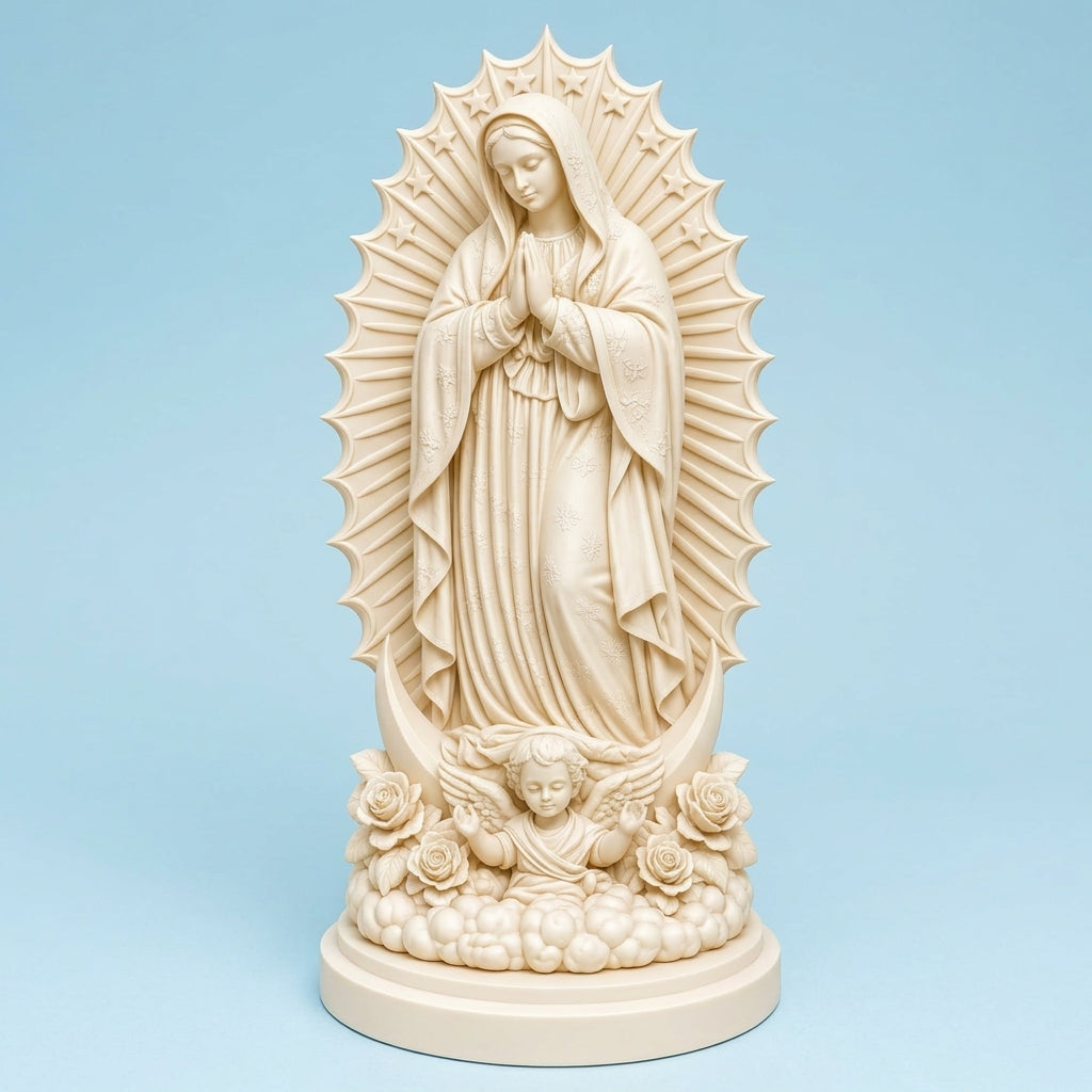 Figura Virgen de Guadalupe Acabado Mate Elegante - 24 cm (Blanca)