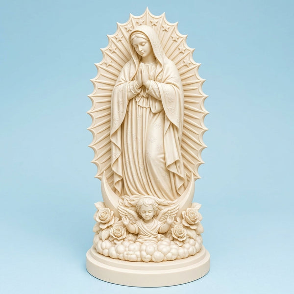 Figura Virgen de Guadalupe Acabado Mate Elegante - 24 cm (Blanca)