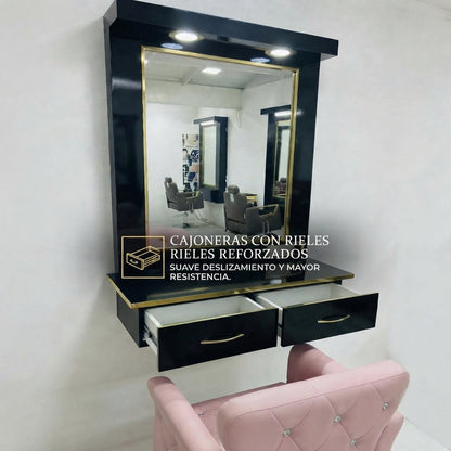 Estación de Belleza de Lujo "Glamour Gold" – Tocador Profesional con Iluminación LED y Cajoneras Reforzadas