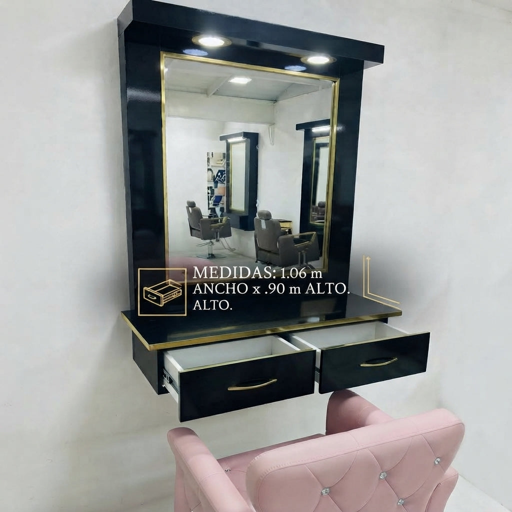 Estación de Belleza de Lujo "Glamour Gold" – Tocador Profesional con Iluminación LED y Cajoneras Reforzadas