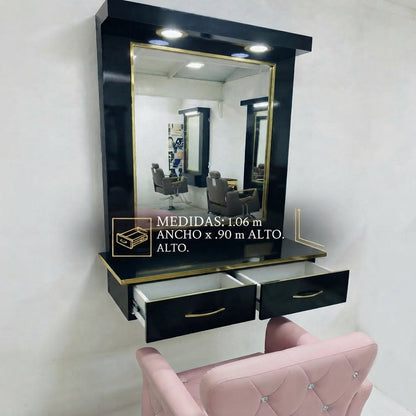 Estación de Belleza de Lujo "Glamour Gold" – Tocador Profesional con Iluminación LED y Cajoneras Reforzadas