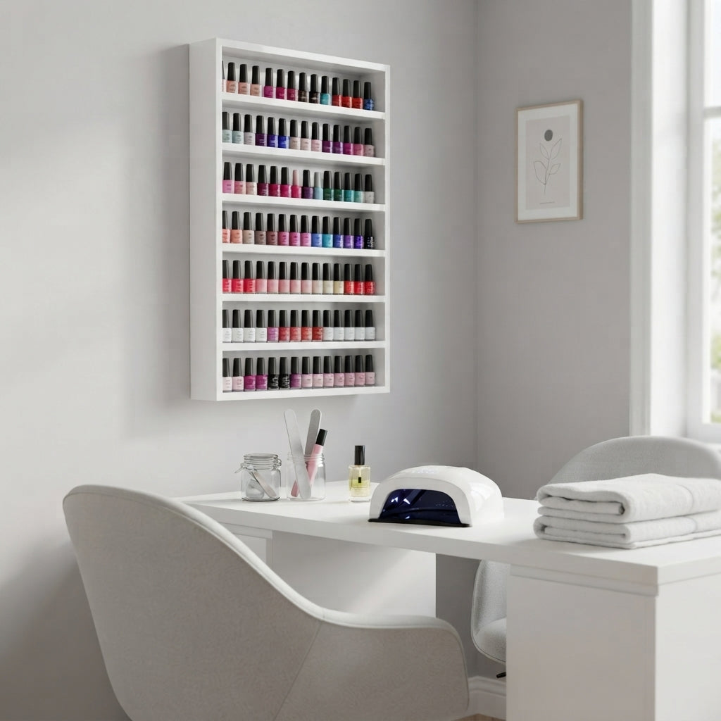 Esmaltero Organizador de Pared para Uñas 70x40 cm | Anaquel Flotante para Esmaltes de 7 Niveles