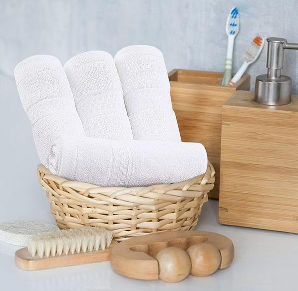 SET 3 Toallas Blancas de 76X40 cm - Ideales para Spa, Salon de belleza, Hotel, Gym, Hogar