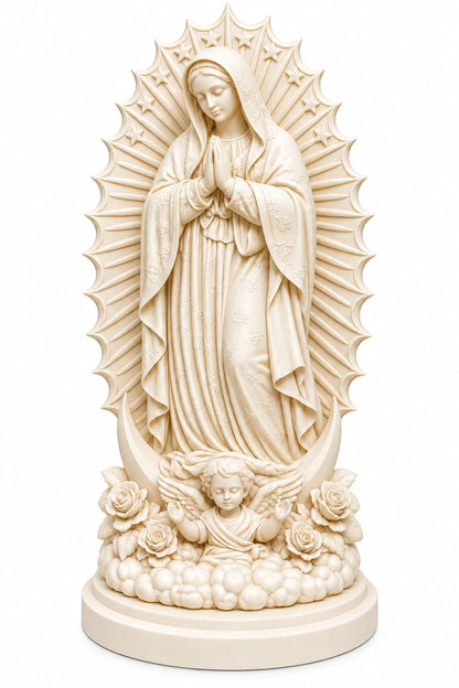 Figura Virgen de Guadalupe Acabado Mate Elegante - 24 cm (Blanca)