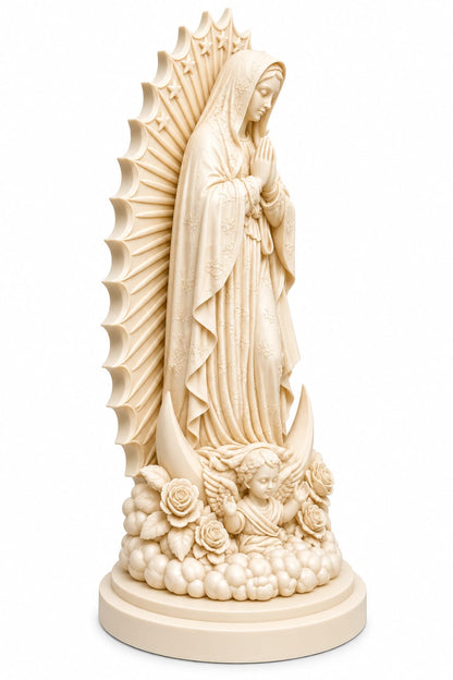 Figura Virgen de Guadalupe Acabado Mate Elegante - 24 cm (Blanca)