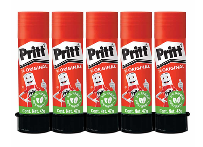 Pritt Pegamento Lápiz Adhesivo Original Tubo 42g con 5 Piezas 100% Natural y Fuerte para Uso Diario Confiable y Duradero