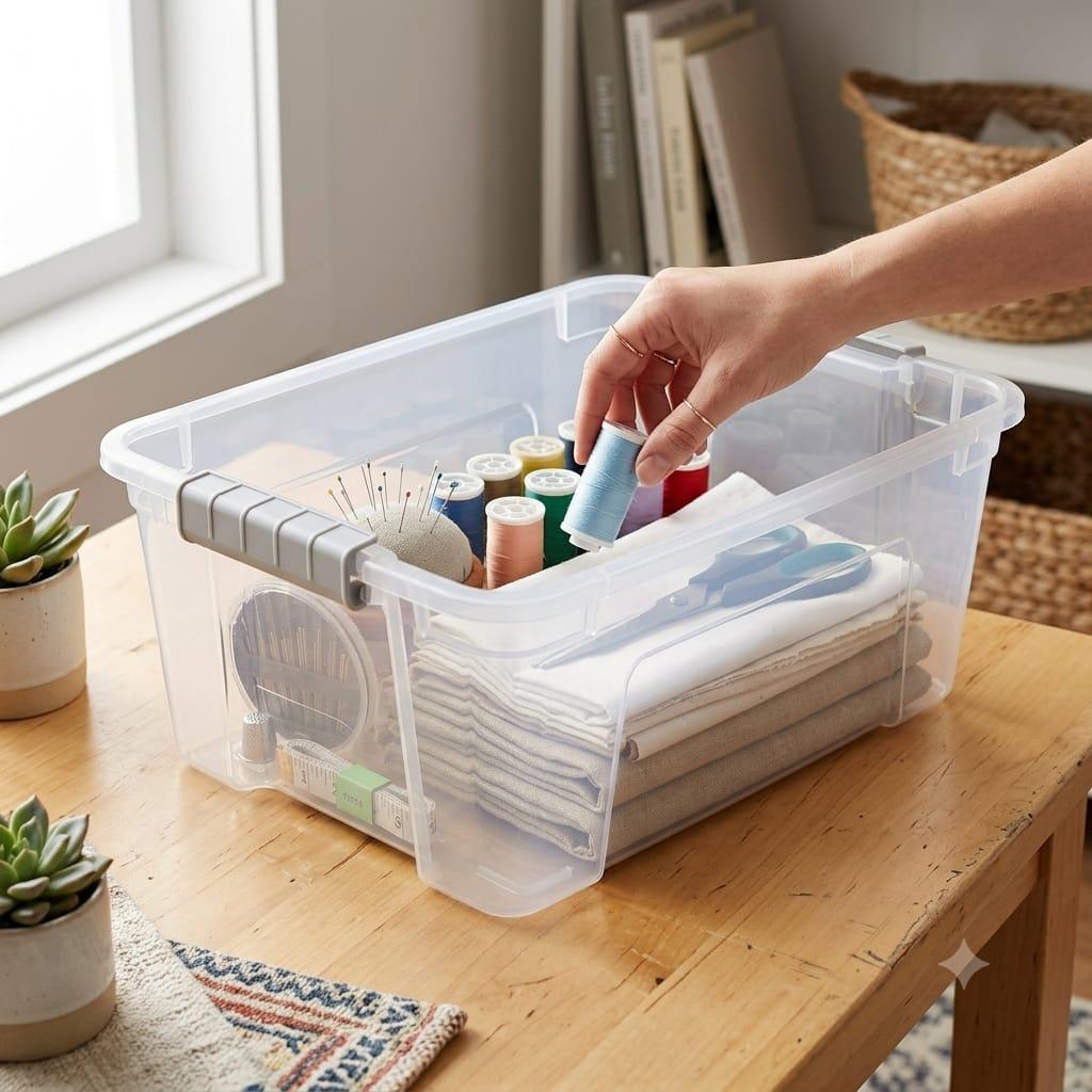 Kit Dúo Visión Total 2 Cajas 12.2L Transparentes con Broches de Seguridad Firmes para Hogar Organizado y Paz Mental
