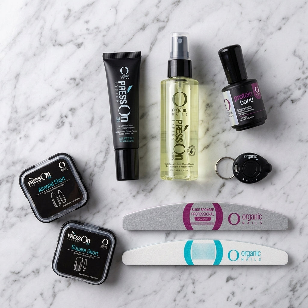 Kit Profesional Press On System Organic Nails – Sistema Completo Soft Gel (Incluye Tips, Gel Adhesivo 15g y Mini Lámpara)