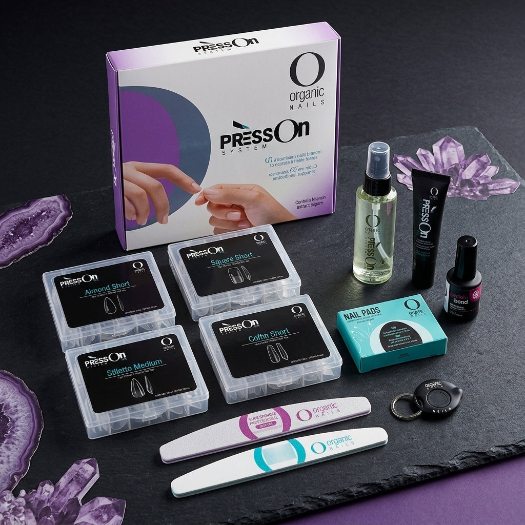 Kit Profesional Press On System Organic Nails – Sistema Completo Soft Gel (Incluye Tips, Gel Adhesivo 15g y Mini Lámpara)