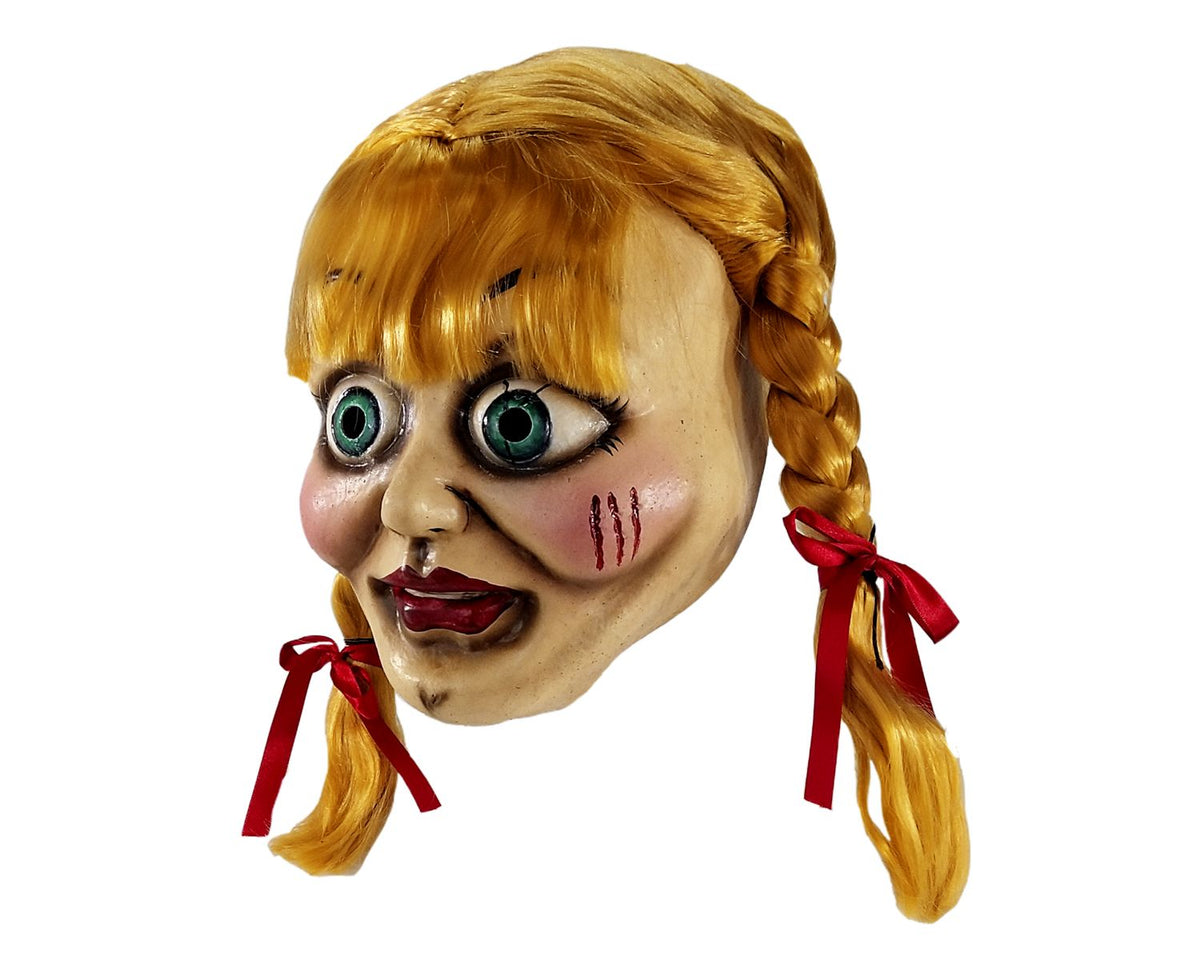 Máscara Annabelle Deluxe Máscara Pege - Disfraz de Látex, Multifilamento lacio, Listón para Halloween y Día de Muertos