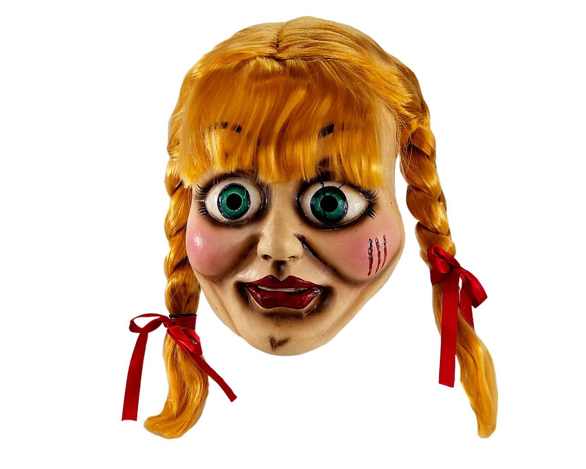Máscara Annabelle Deluxe Máscara Pege - Disfraz de Látex, Multifilamento lacio, Listón para Halloween y Día de Muertos