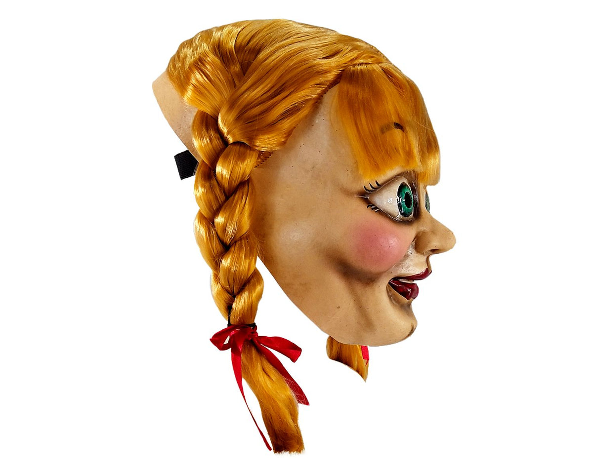 Máscara Annabelle Deluxe Máscara Pege - Disfraz de Látex, Multifilamento lacio, Listón para Halloween y Día de Muertos