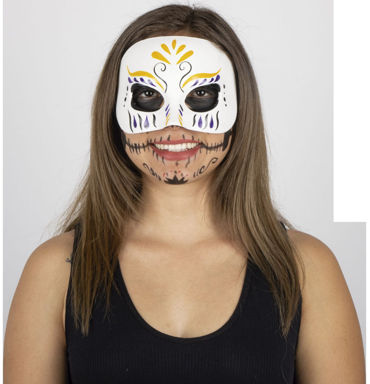 Máscara Catrina Cuitle Pege - Disfraz de Látex, 100% Poliéster para Halloween y Día de Muertos