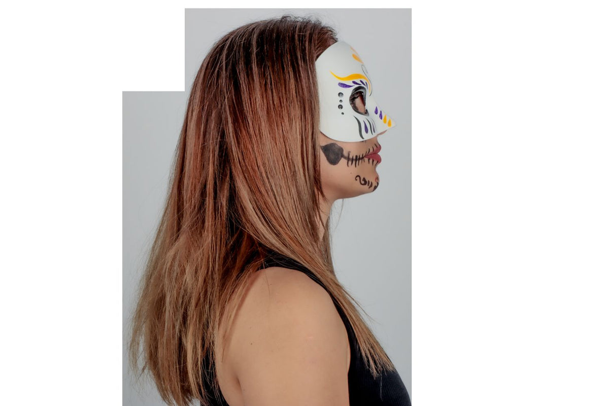 Máscara Catrina Cuitle Pege - Disfraz de Látex, 100% Poliéster para Halloween y Día de Muertos