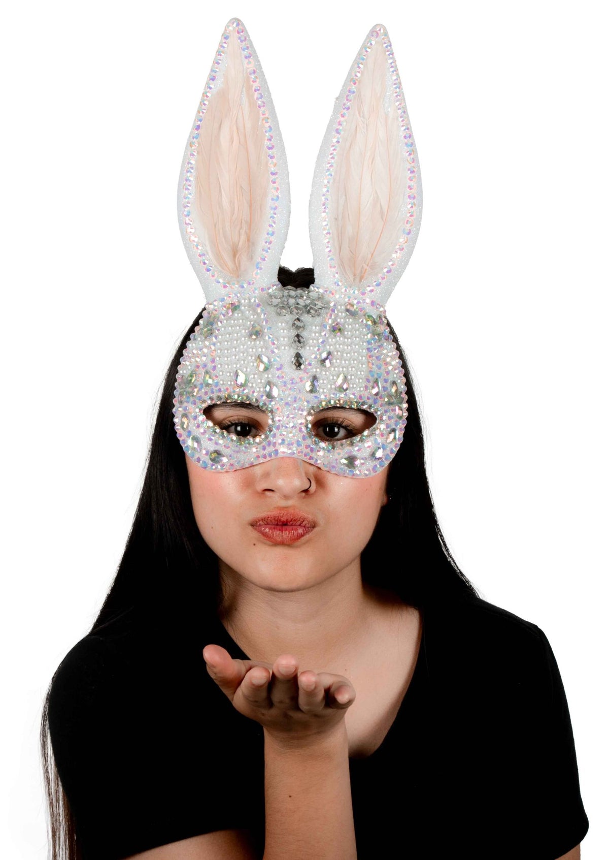 Máscara Conejo Blanco Brillante Pege - Disfraz de Plástico para Halloween y Día de Muertos