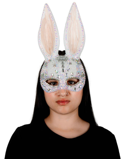 Máscara Conejo Blanco Brillante Pege - Disfraz de Plástico para Halloween y Día de Muertos