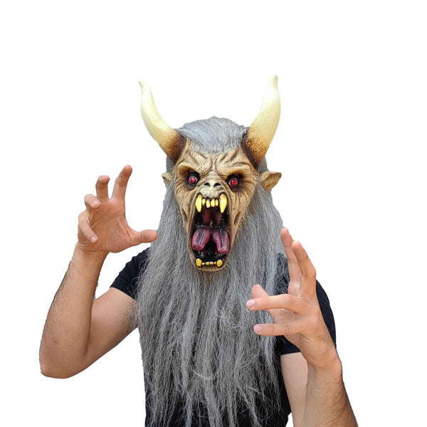 Máscara Krampus Blanco Ghoulish - Disfraz de Látex, Kanekalon para Halloween y Día de Muertos