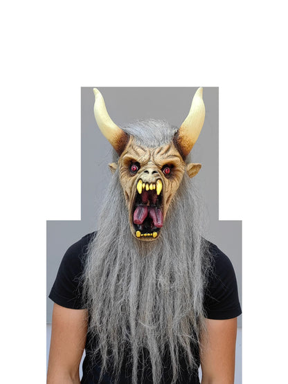 Máscara Krampus Blanco Ghoulish - Disfraz de Látex, Kanekalon para Halloween y Día de Muertos