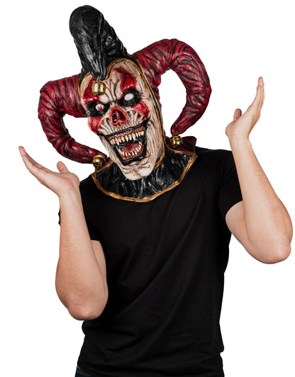 Máscara Malvado Bufón Ghoulish - Disfraz de Látex, Cáscabel Dorado para Halloween y Día de Muertos
