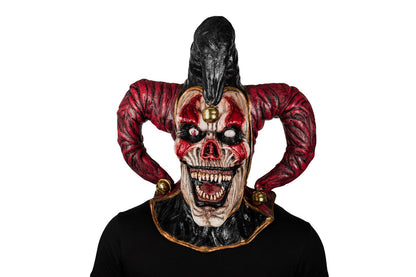 Máscara Malvado Bufón Ghoulish - Disfraz de Látex, Cáscabel Dorado para Halloween y Día de Muertos