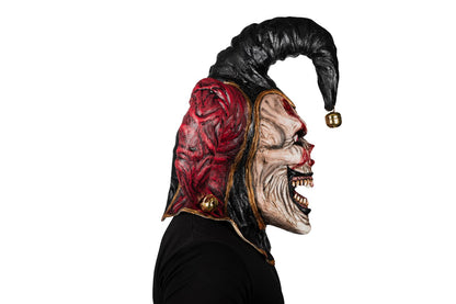 Máscara Malvado Bufón Ghoulish - Disfraz de Látex, Cáscabel Dorado para Halloween y Día de Muertos