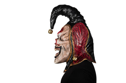 Máscara Malvado Bufón Ghoulish - Disfraz de Látex, Cáscabel Dorado para Halloween y Día de Muertos