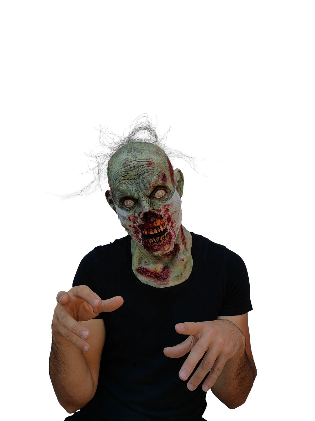 Máscara Paciente Zombi Ghoulish - Disfraz de Látex, Kanekalon, Cubreboca liso para Halloween y Día de Muertos