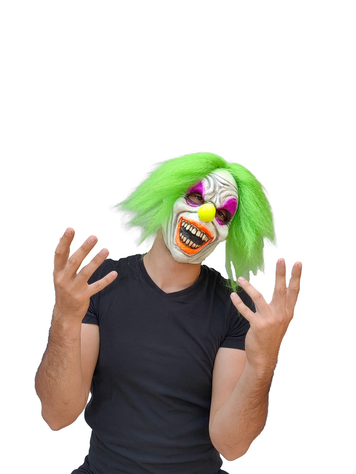 Máscara Salvaje Neón Payaso Ghoulish - Disfraz de Látex, Kanekalon para Halloween y Día de Muertos