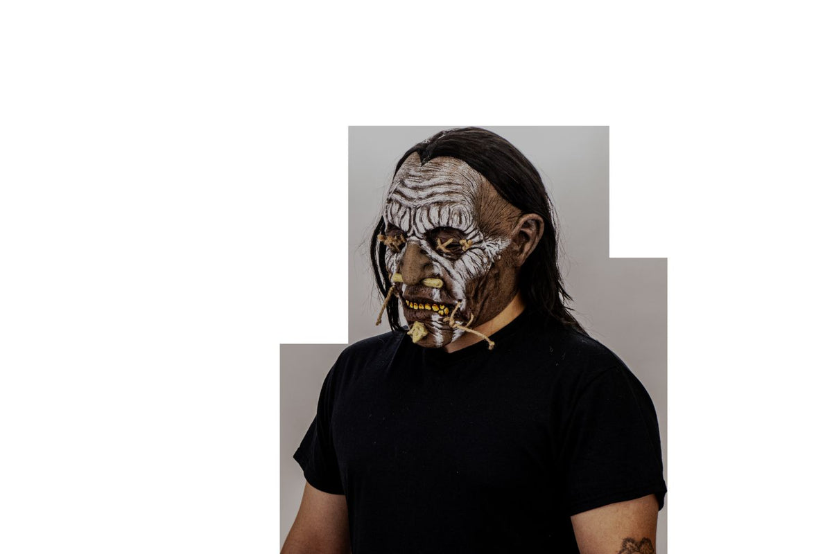 Máscara Shuar Enemigo Ghoulish - Disfraz de Látex, Multifilamento lacio, Yute para Halloween y Día de Muertos