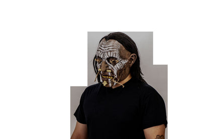 Máscara Shuar Enemigo Ghoulish - Disfraz de Látex, Multifilamento lacio, Yute para Halloween y Día de Muertos