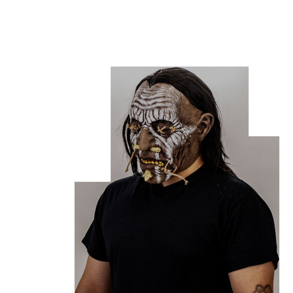 Máscara Shuar Enemigo Ghoulish - Disfraz de Látex, Multifilamento lacio, Yute para Halloween y Día de Muertos