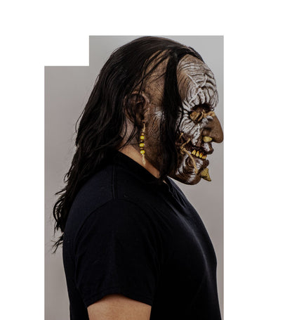 Máscara Shuar Enemigo Ghoulish - Disfraz de Látex, Multifilamento lacio, Yute para Halloween y Día de Muertos