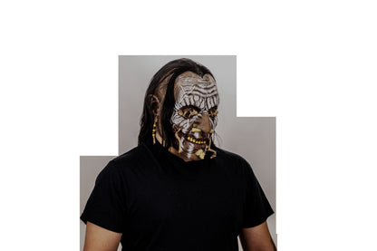 Máscara Shuar Enemigo Ghoulish - Disfraz de Látex, Multifilamento lacio, Yute para Halloween y Día de Muertos