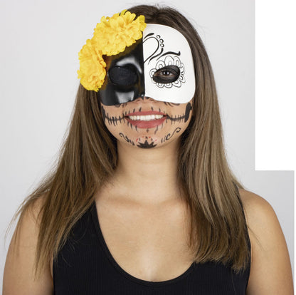 Máscara Vida y Muerte Mujer Pege - Disfraz de Látex, 100% Poliéster para Halloween y Día de Muertos