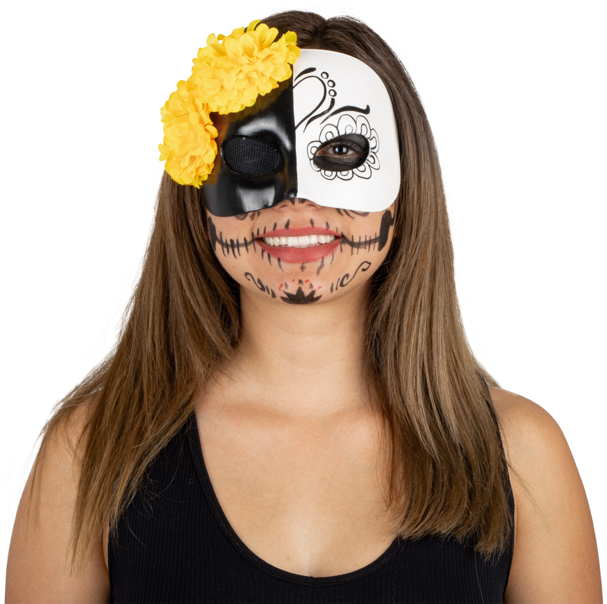 Máscara Vida y Muerte Mujer Pege - Disfraz de Látex, 100% Poliéster para Halloween y Día de Muertos