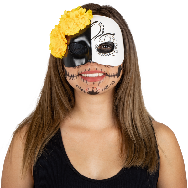 Máscara Vida y Muerte Mujer Pege - Disfraz de Látex, 100% Poliéster para Halloween y Día de Muertos